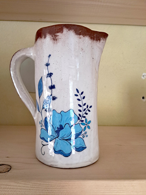 Κεραμική κανάτα μπλε λουλούδι